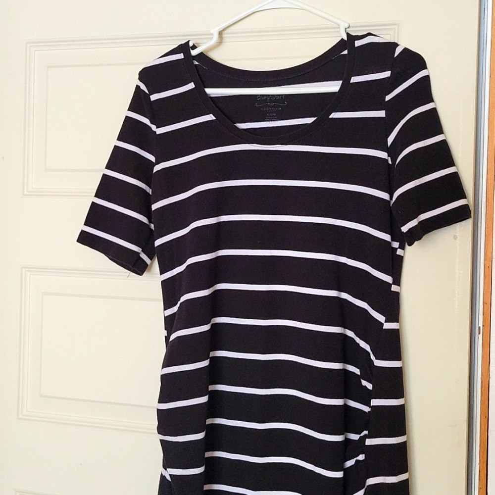 Bump Start by Motherhood Maternity Black Dress w/White Stripes Size M
